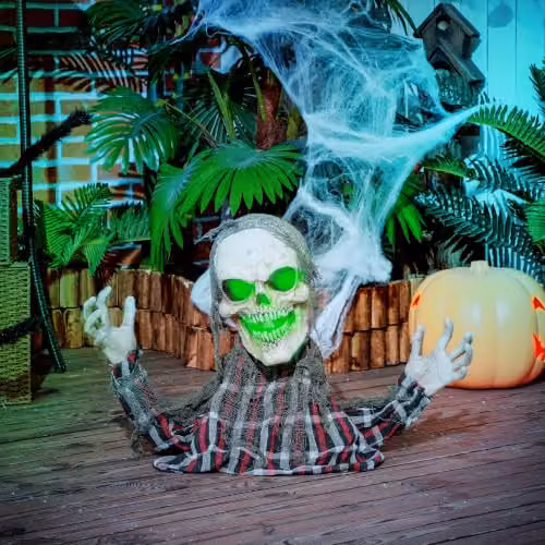 HOMCOM Groundbreaker Skeleton Halloween Animatronic Prop in Grey – 4