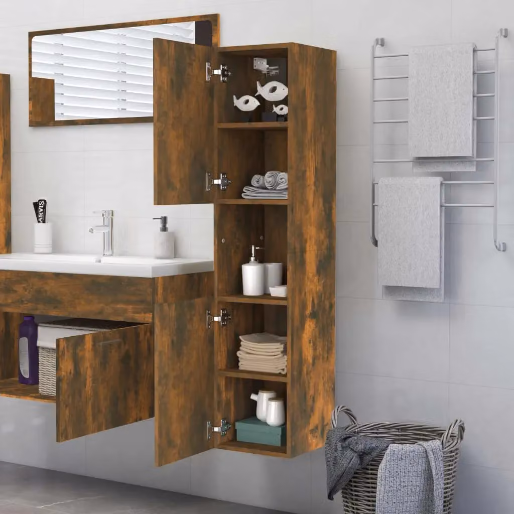 Berkfield Home Modern Smoked Oak Bathroom Cabinet in Brown, W/D/H: 30 x 30 x 130 cm – 1