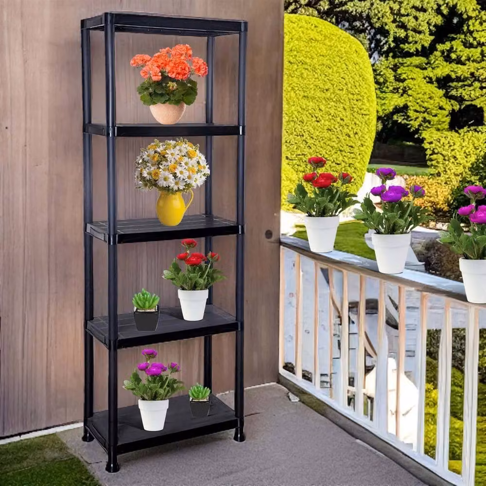 FORGEVIO 5 Tier Plastic Freestanding Home Storage Shelving Unit in Black – 4