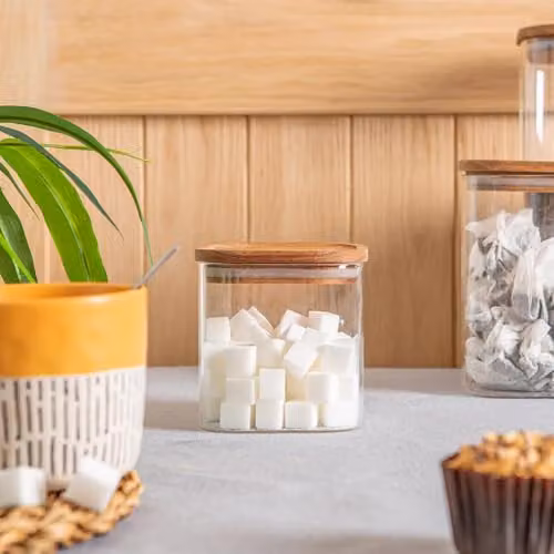 Argon Tableware 4 Pack Square Glass Storage Jars with Airtight Wooden Lids, 680ml, Transparent – 3