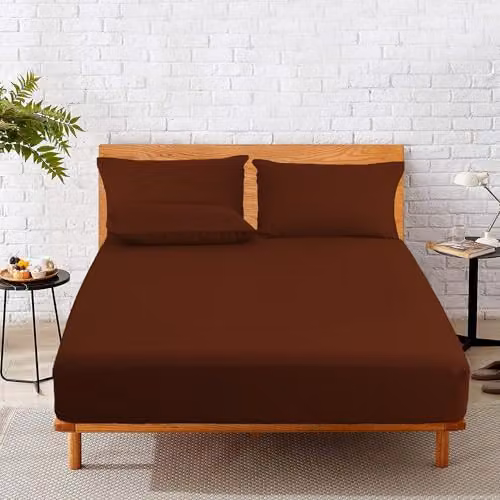 Home Sweet Home UK Single Polycotton Fitted Sheet, Brown, W/D/H: 90 x 190 x 25 cm – 3