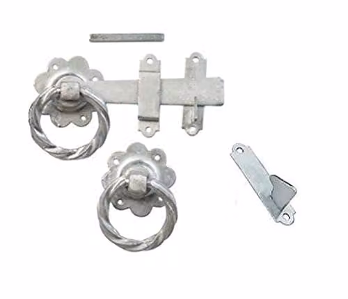 Golden Grace Gate Ring Twisted Latch in Galvanised Silver Finish for Outdoor Gates