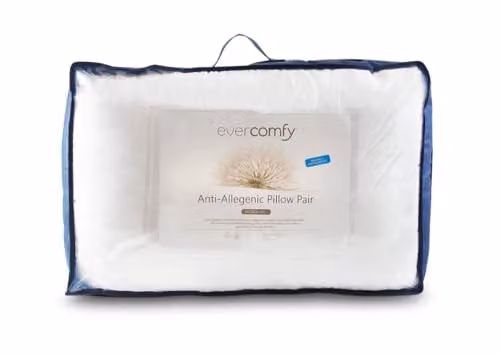 EverComfy Anti Allergy Pair of White Polyester Microfibre Pillows, W/D/H: 70 x 50 x 18 cm