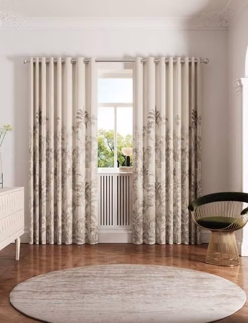 Ted Baker Rhapsody Floral Cotton Eyelet Curtains, Beige, W: 183 cm, H: 168 cm