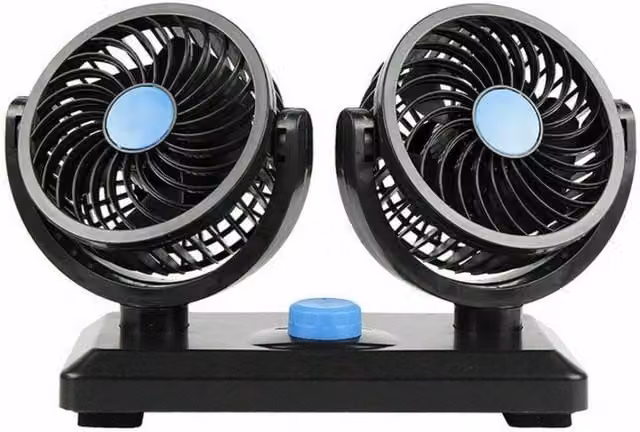 NESTLUNE 12V Twin Dash Mount Cooling Fan for Car, Van or Truck, Black