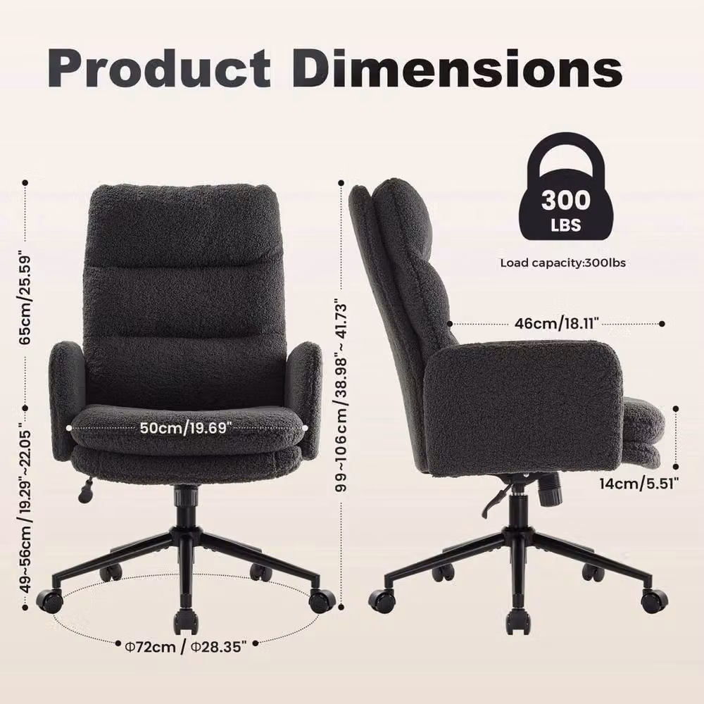 KORVIXA Grey Ergonomic Bouclé Office Chair with Adjustable Height and 360 Degree Swivel – 2