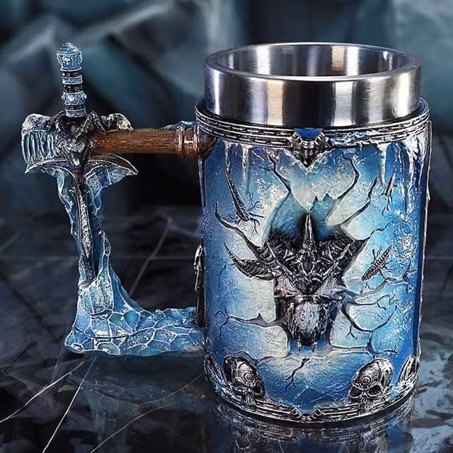 Nemesis Now World of Warcraft The Lich King Tankard Mug, Blue, Height: 15.5 cm