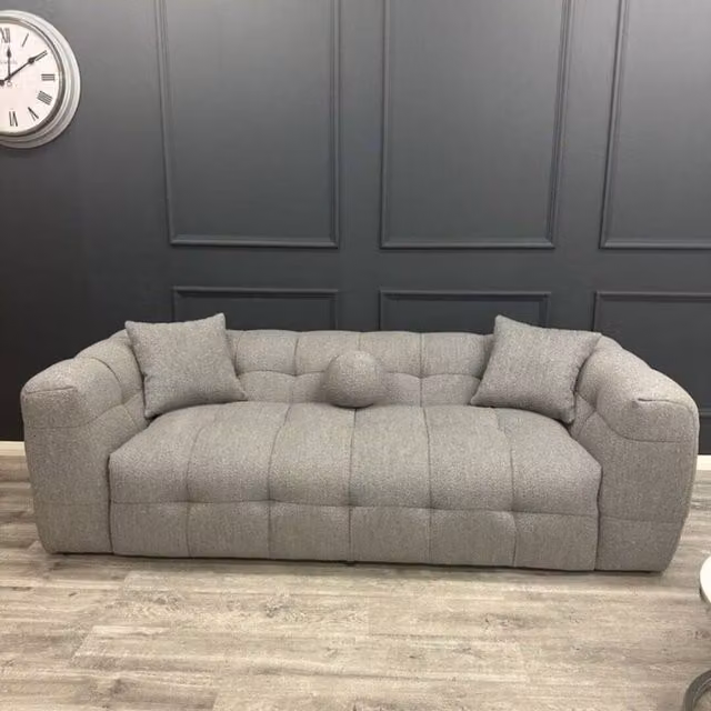 Stratus Interiors 3 Seater Bubble Sofa in Grey Boucle Teddy Fabric – 1