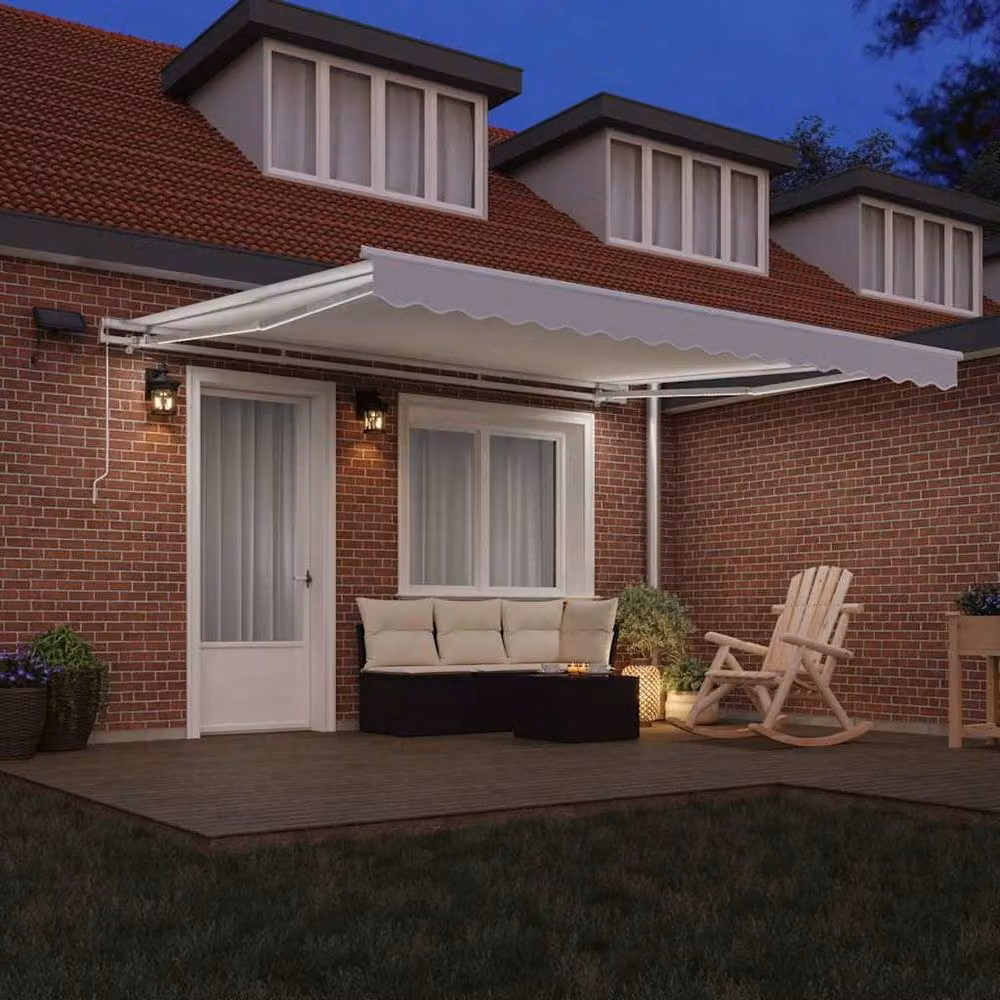 Berkfield Home Manual Retractable Wall-Mounted Awning with LED in White, W: 400 cm, D: 350 cm – 3