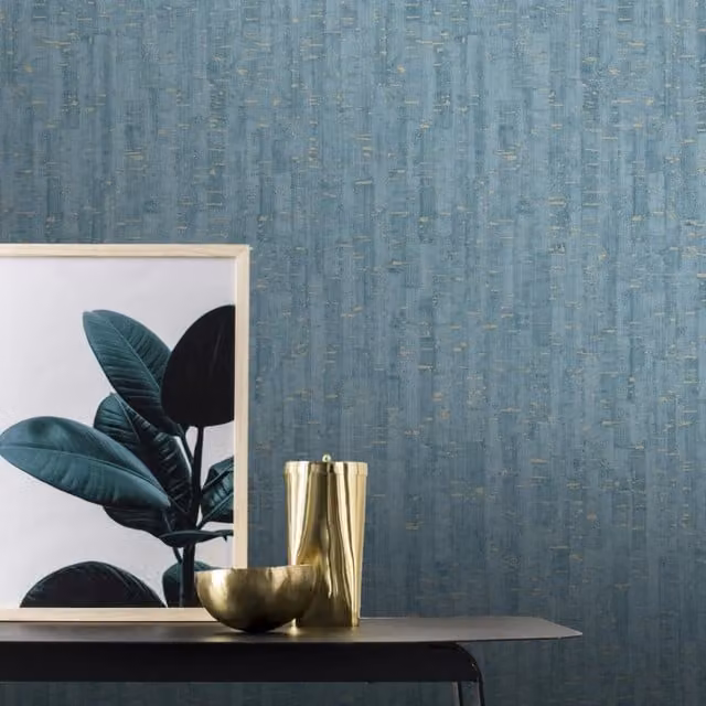 Rasch Montado Abstract Cork Effect Textured Wallpaper in Petrol, Gold and Grey
