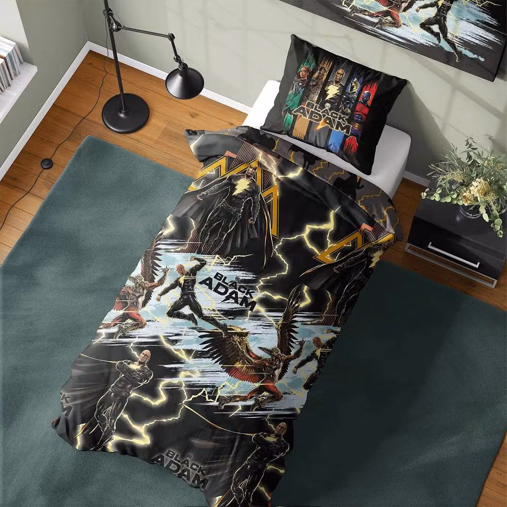 Black Adam Reversible Duvet Cover and Pillowcase Set, Black and Multicolour, W/H: 90 x 200 cm – 2