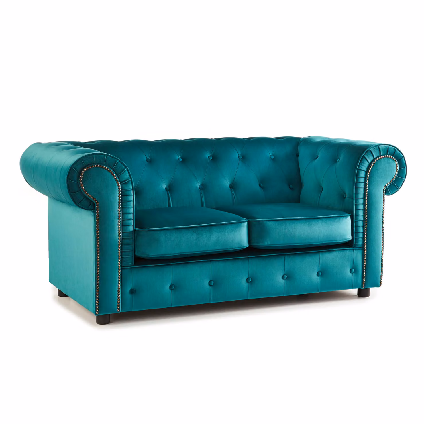 Furnishings For Less UK Ashbourne Chesterfield 2 Seater Velvet Fabric Sofa in Petrol Teal W/D/H: 170 x 73 x 86 cm – 2