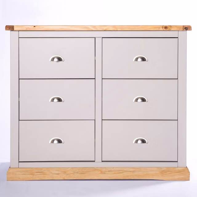 Cabinet Bits Bomporto 6 Drawer Chest of Drawers in Light Grey with Chrome Cup Handles