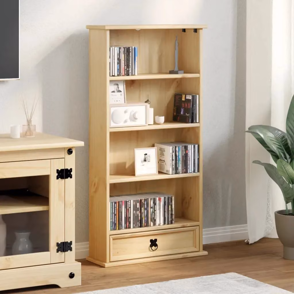 Berkfield Home Corona CD Cabinet in Brown Solid Wood Pine, W: 52 cm, D: 17.5 cm, H: 103 cm – 3