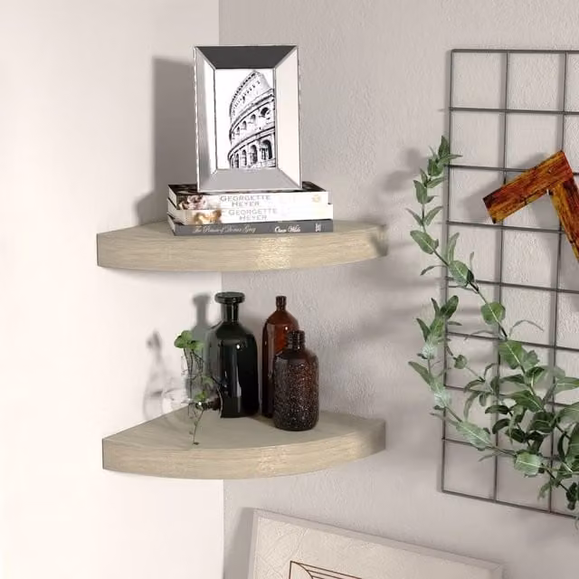 Berkfield Home Floating Corner Shelves, 2 Piece Brown Oak MDF Wall Mounted Shelving, W/D/H: 25 x 25 x 3.8 cm – 1