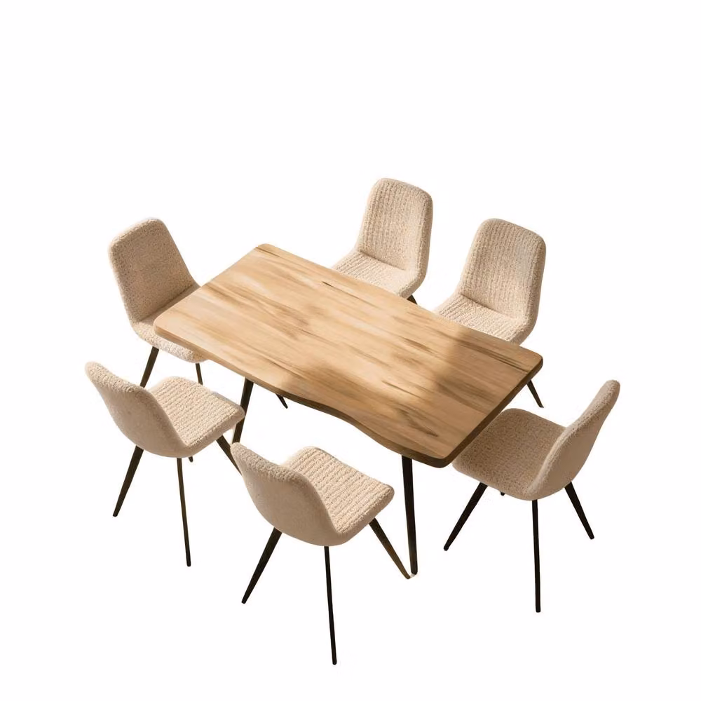 Home Source Avara 7 Piece Dining Set with 140cm Rectangular Table and 6 Ashford Upholstered Chairs in Beige and Black – 4