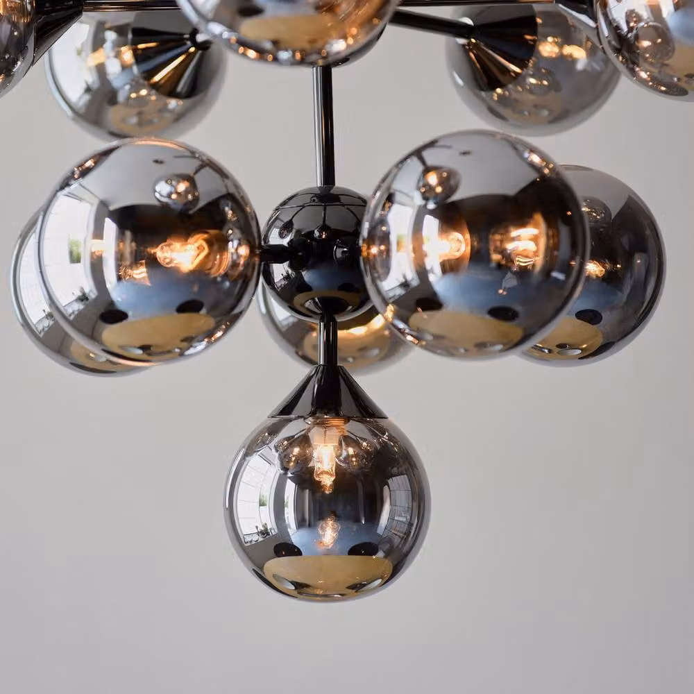 Netlighting Oscar 11 Light Multi Arm Glass Shade Ceiling Pendant in Black and Chrome – 4