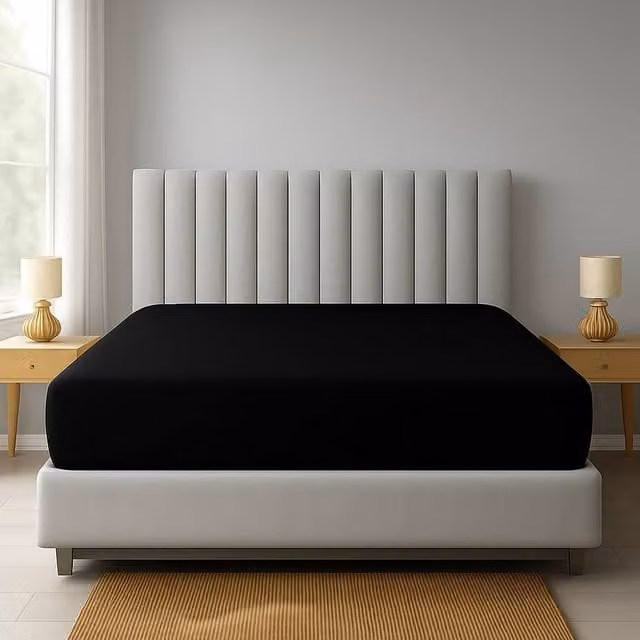 Homes-Linen Extra Deep Polycotton Easy Care Fitted Sheet in Black, Size: 90 x 200 cm, Depth: 40 cm – 1
