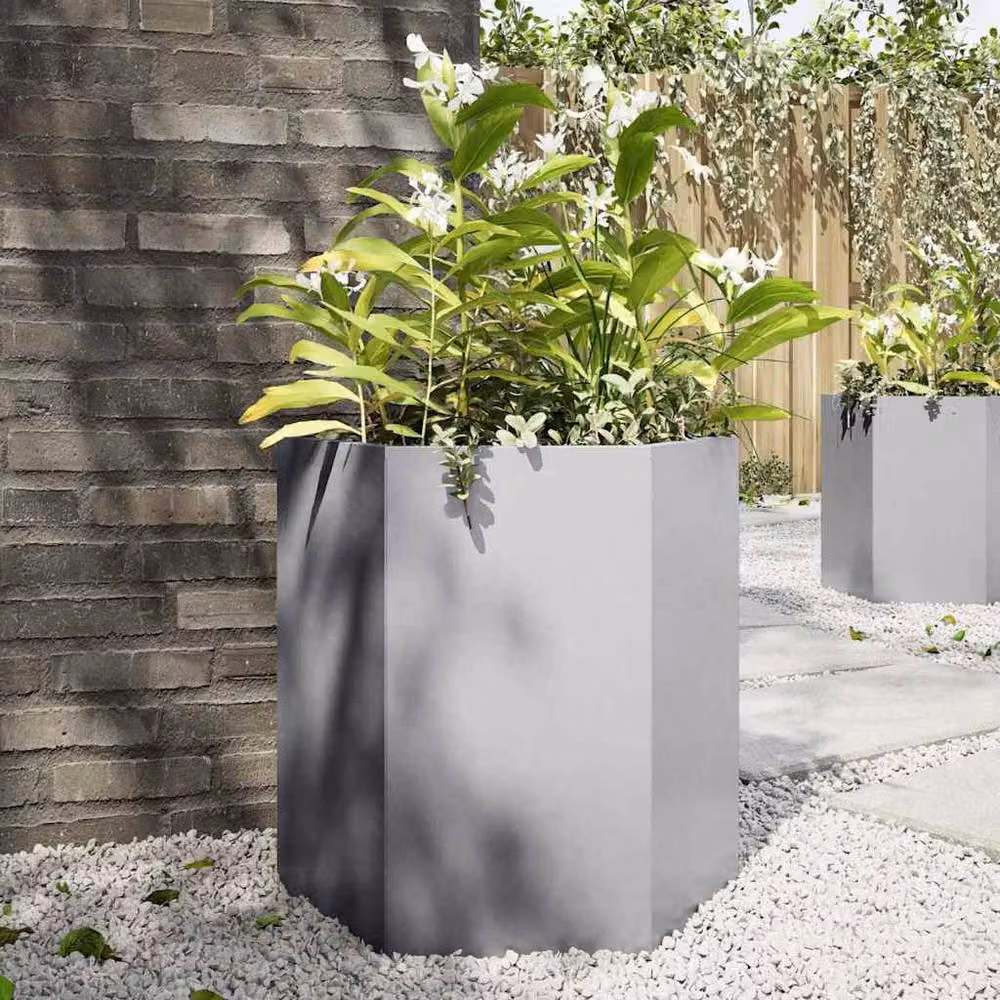 Berkfield Home Hexagon Garden Planter in Silver Galvanised Steel, W: 46 cm, D: 40 cm, H: 45 cm – 2