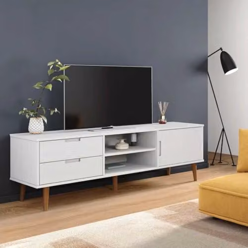 vidaXL MOLDE TV Cabinet in White Solid Pine Wood, W: 158 cm, D: 40 cm, H: 49 cm – 2