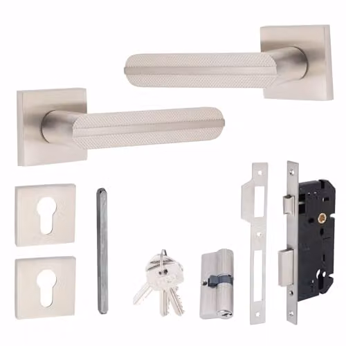 Golden Grace Euro Lock Door Set with Satin Nickel Finish and Euro Key Lock in Silver