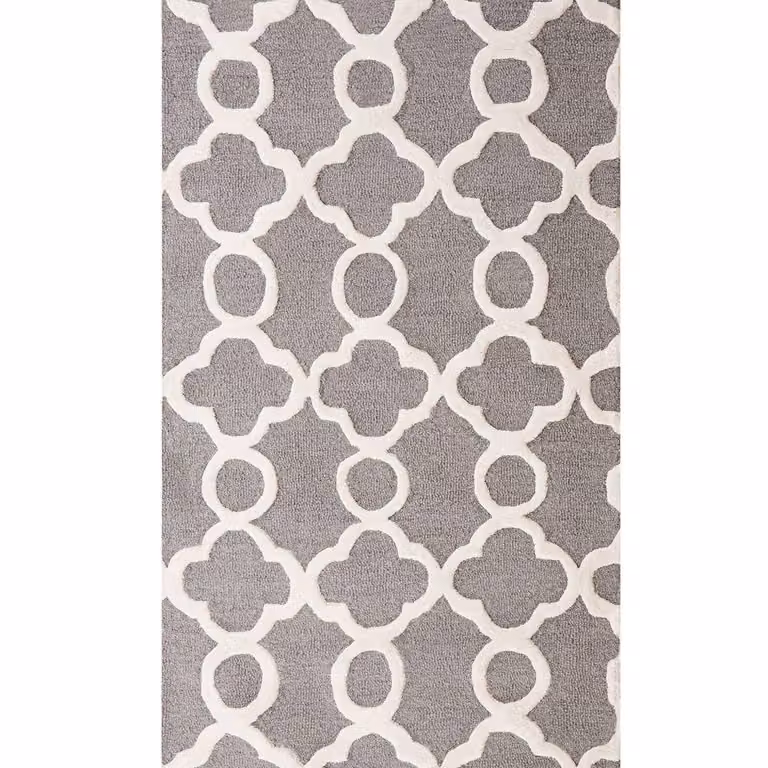 Wyld and Coco Trellis Hand-Tufted Wool and Cotton Geometric Rug in Grey and Beige, W: 80 cm, L: 150 cm