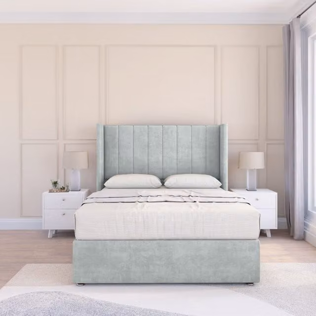 Sloomy Falcon Naples Wingback Bed Set in Silver Velvet, Small Single