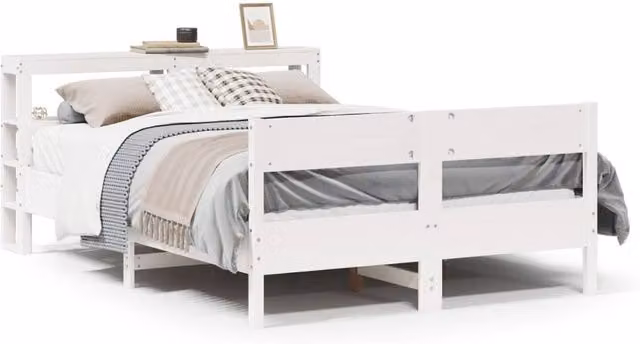 Berkfield Home Small Double Bed Frame in White Solid Pine Wood with Side Compartments, W/D/H: 120 x 200 cm