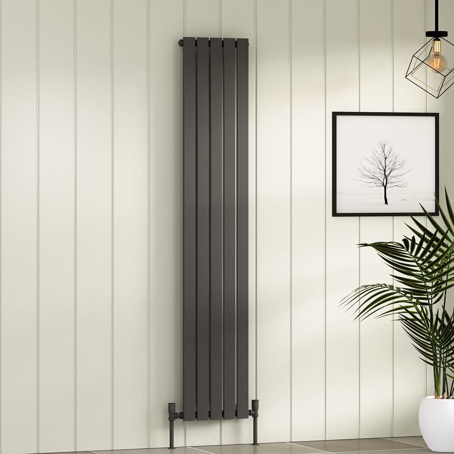 Aurexa Anthracite Steel Vertical Designer Radiator, H: 180 cm, W: 34 cm