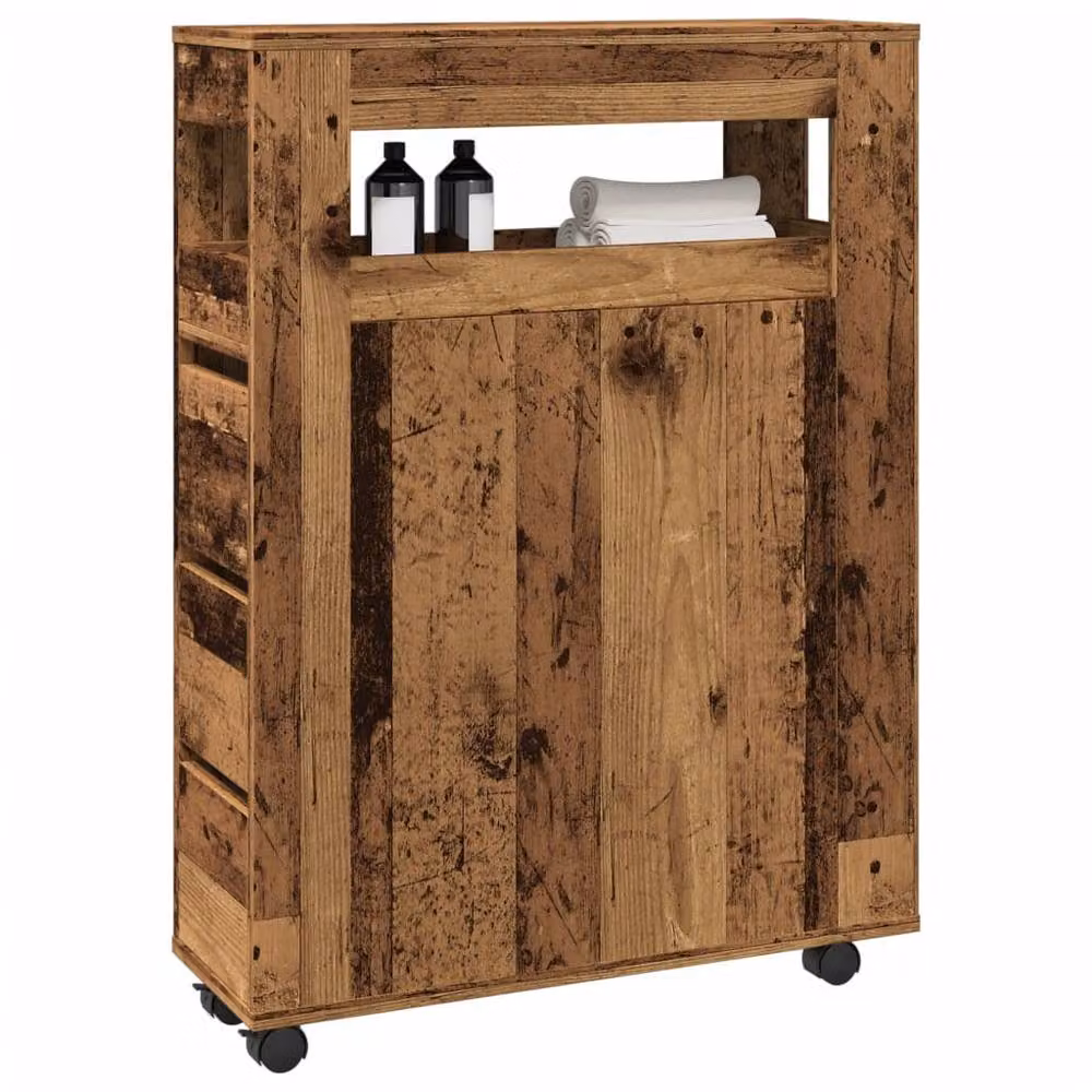 Berkfield Home Narrow Freestanding Bathroom Cabinet with Wheels in Old Wood Brown – 2