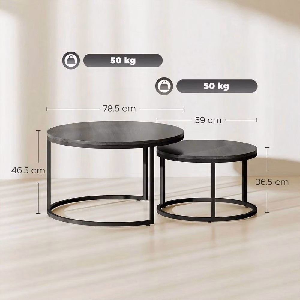 NESTLUNE 2 Piece Round Stacking Coffee Table Set with Black Metal Sled Base – 2