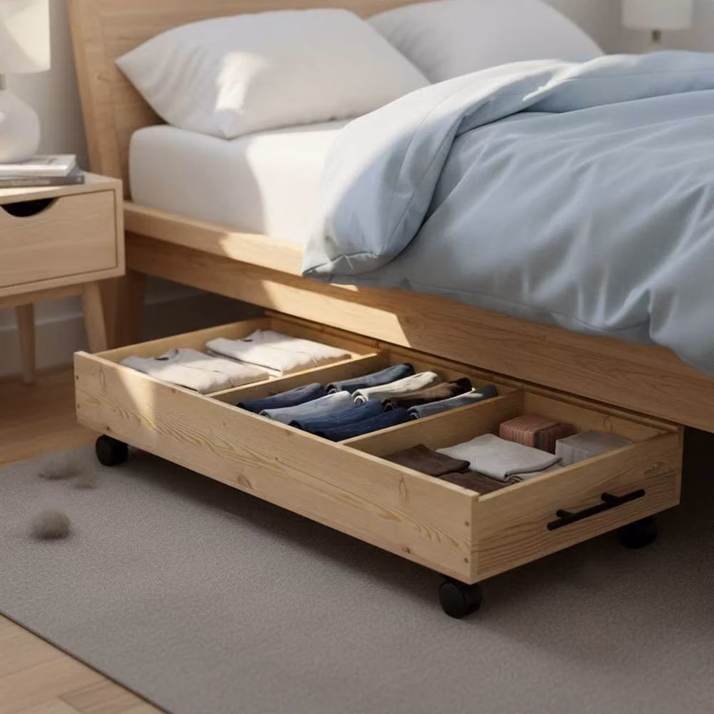 PAWNORA 3 Grid Wooden Crate Storage Box on Wheels in Beige – 2
