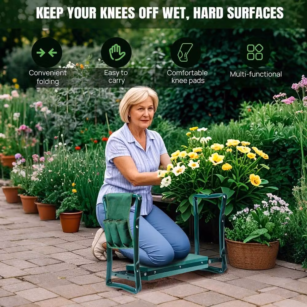 NESTLUNE 2-in-1 Folding Garden Kneeler and Padded Foam Seat Stool in Green – 3