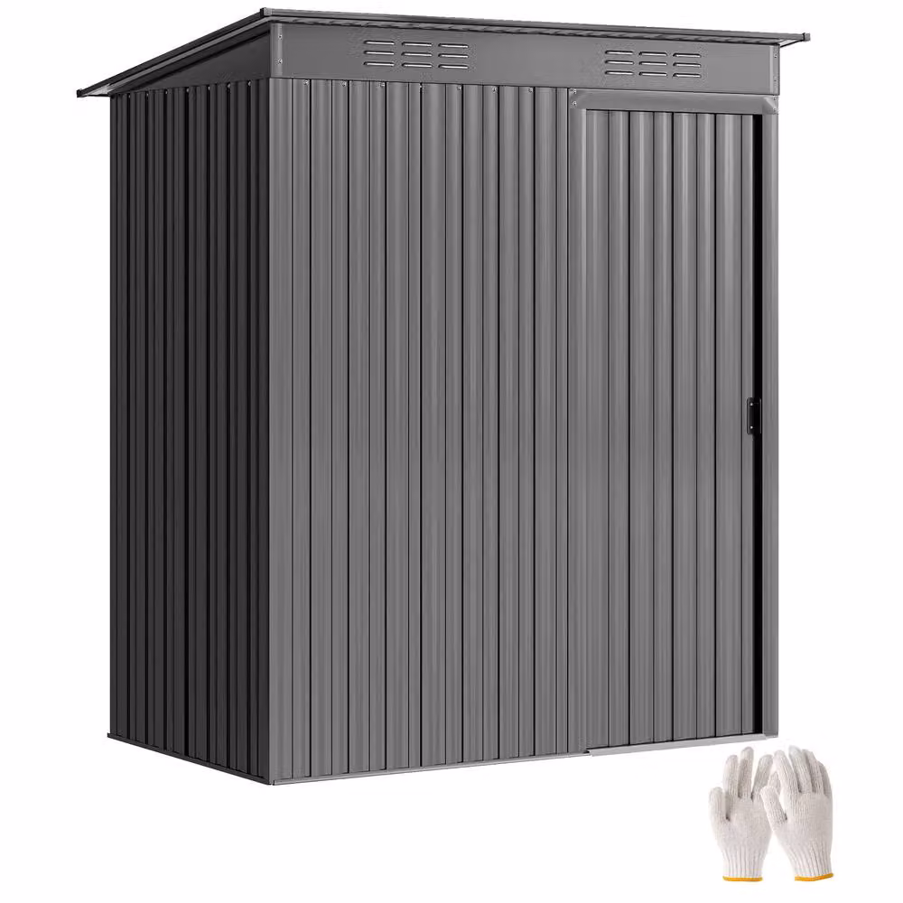 OUTSUNNY Metal Garden Shed in Grey, W/D/H: 152.4 x 106.68 x 181.0 cm – 2