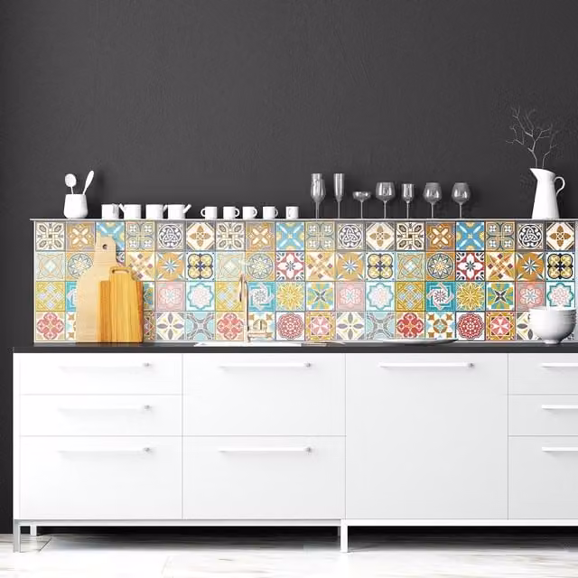Walplus Wall Tile Stickers in Pink and Multicolour, 12 Pack, W/D/H: 20 x 20 x 20.5 cm