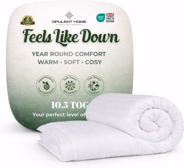 Opulent Home 10.5 Tog All Season Double Duvet in White with Breathable Microfibre Hollow Fibre Filling