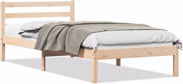 Berkfield Home Modern Solid Wood Pine Bed Frame with Headboard, Light Brown