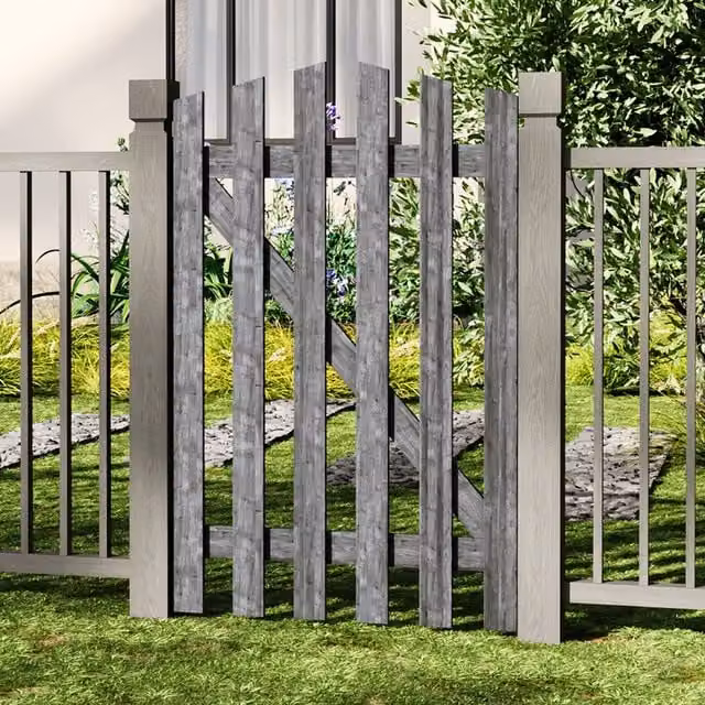 Livingandhome Solid Wood Garden Gate with Z-Shaped Structure in Grey, W/H: 76 x 120 cm