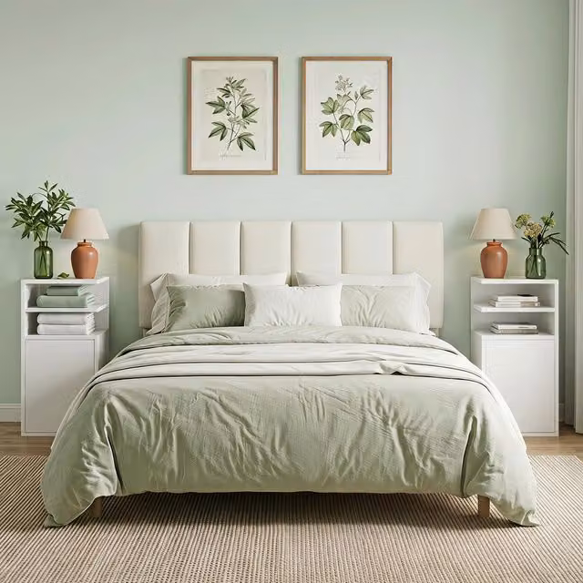 HOMCOM Set of 2 Slim White Bedside Tables with Open Cubbies and Cupboard
