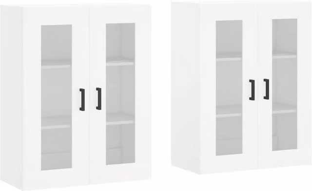 Berkfield Home Set of 2 White Wall Mounted Cabinets with Glass Doors and Internal Shelves