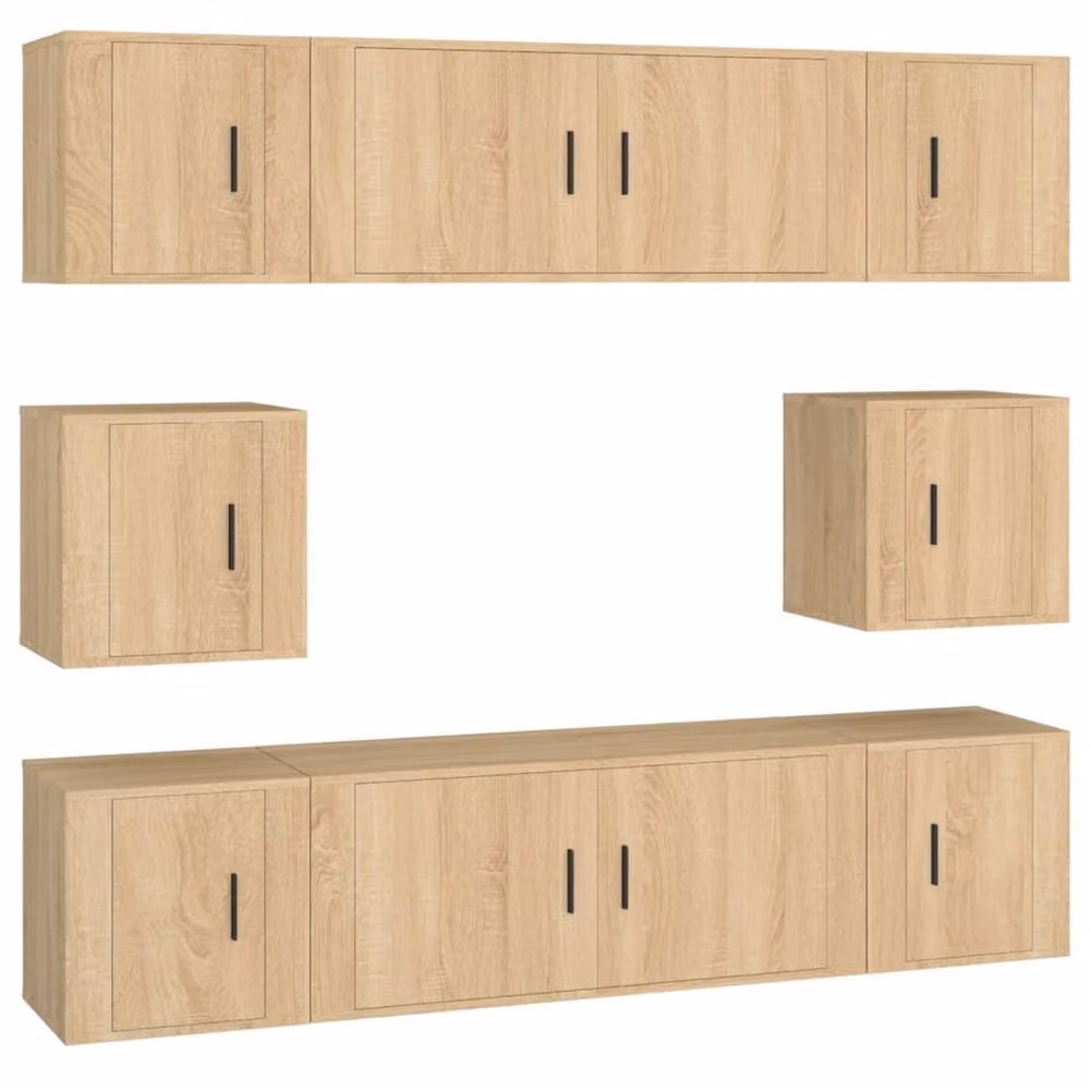Berkfield Home Classic 8 Piece TV Cabinet Set in Sonoma Oak and Beige Engineered Wood – 2