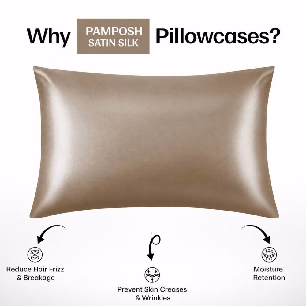 Pamposh Pack of 2 Ultra Soft Mako Satin Silk Pillow Cases in Beige – 2