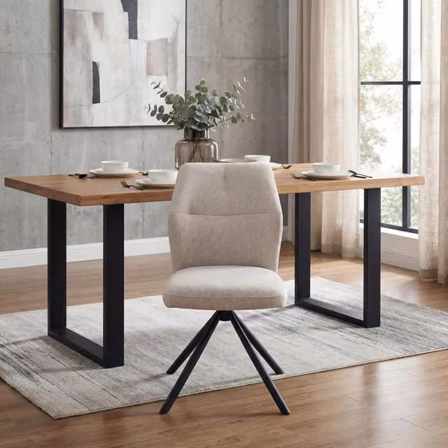 Shankar Set of 4 Modern Swivel Dining Chairs in Beige Fabric with Metal Legs