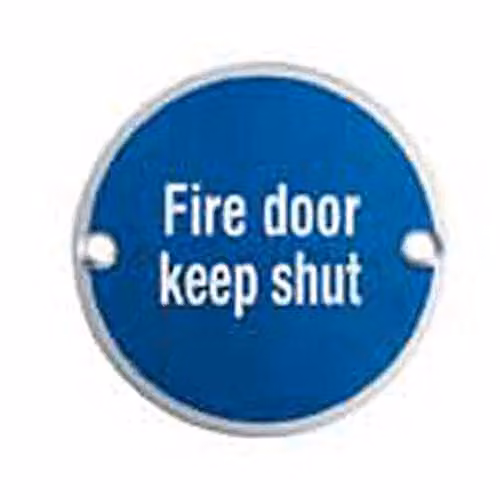 Loops 2 Pack Fire Door Keep Shut Sign in Silver Stainless Steel, 76mm Diameter with 64mm Fixing Centres – 2
