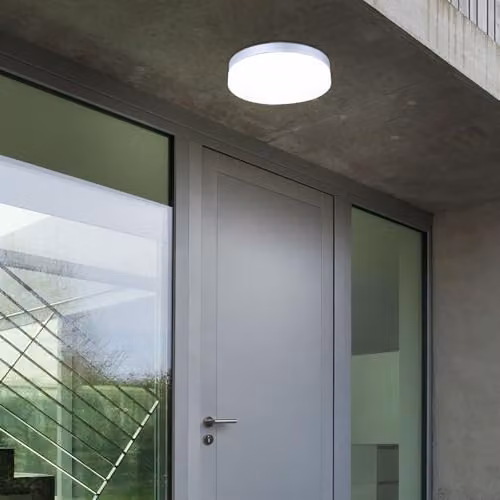Netlighting Vranos Round Outdoor Ceiling Lamp in Silver with Glass Shade, IP44, E27, W/D/H: 30.0 x 30.0 x 6.5 cm – 4