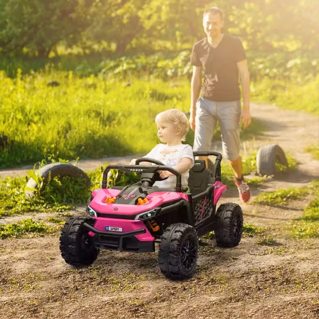 AIYAPLAY 12V Kids Ride on Electric Truck with Suspension and Light and Sound Effects, Pink