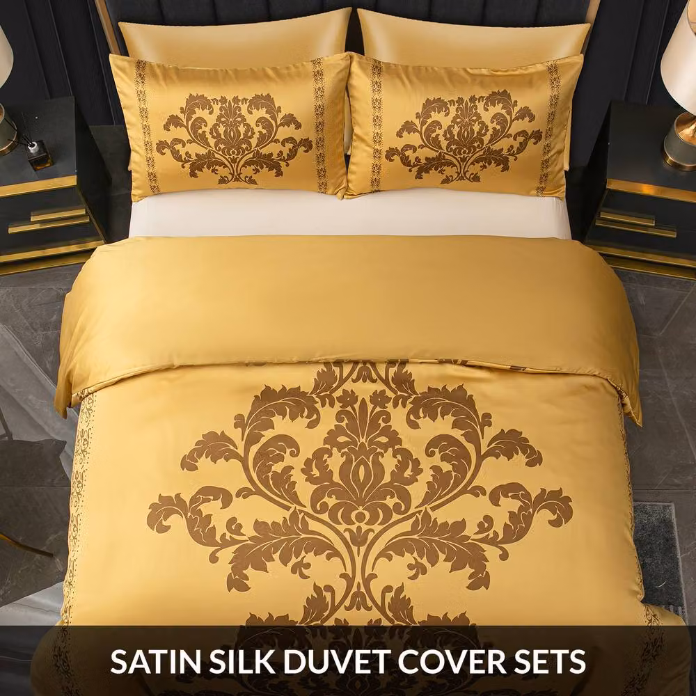 Grace Oeko-Tex Certified Ultrasoft Mako Satin Duvet Cover and Pillowcase Set in Gold, Double, W: 200 cm, H: 140 cm – 3