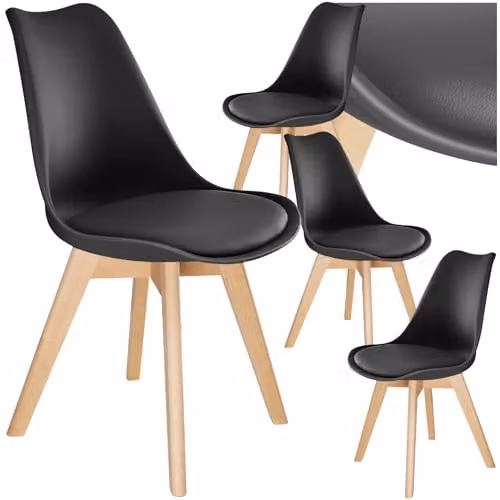tectake Set of 4 Scandinavian Design Dining Chairs with Wood Legs in Black