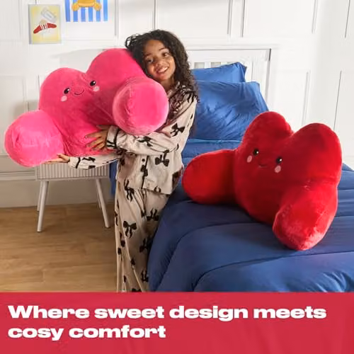 OHS Heart Cuddle Cushion in Red, Soft Teddy Fleece Reading Pillow for Adults, W/D/H: 73 x 49 x 38 cm – 2