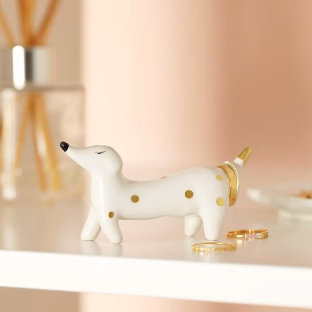 Lisa Angel Ceramic Ring Holder in White and Gold